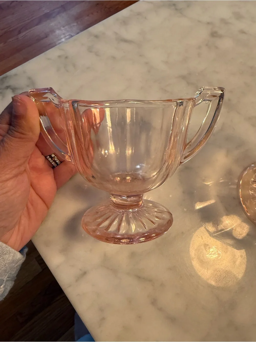 Vintage Pink Depression Glass Creamer And Sugar Set